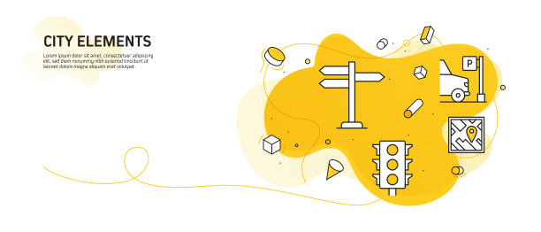 城市生活相关的现代线风格矢量插图图片下载