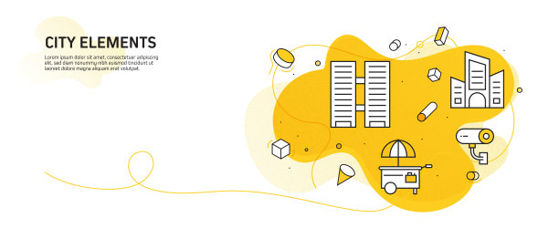 城市生活相关的现代线风格矢量插图图片下载