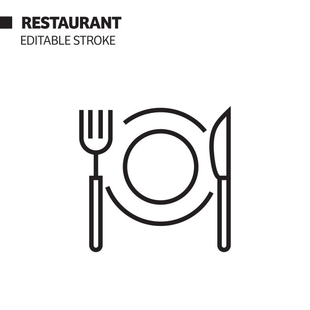 餐厅线图标，轮廓矢量符号插图。图片下载