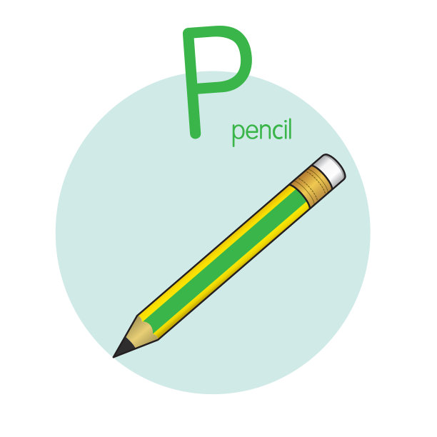 矢量插图铅笔与字母P大写字母或大写字母的儿童学习练习ABC图片下载