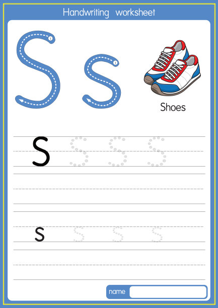 矢量插图鞋与字母S大写字母或大写字母的儿童学习练习ABC图片下载