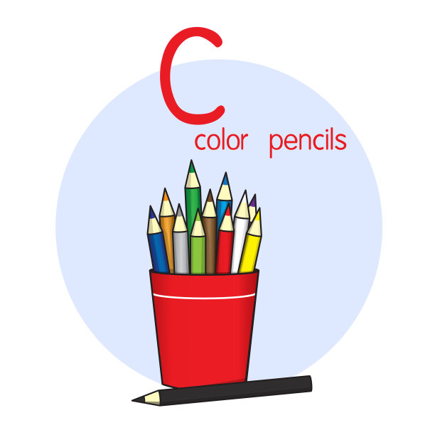 彩色铅笔矢量插图与字母C大写字母或大写字母的儿童学习练习ABC图片下载