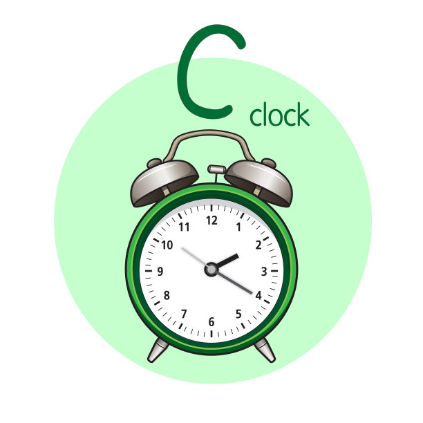 矢量插图时钟与字母C大写字母或大写字母的儿童学习练习ABC图片下载