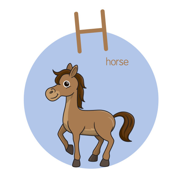 矢量插图马与字母H大写字母或大写字母的儿童学习练习ABC图片下载