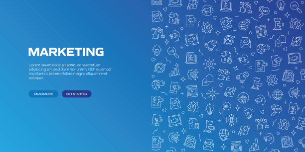 营销网络横幅与线性图标，时髦的线性风格矢量图片下载