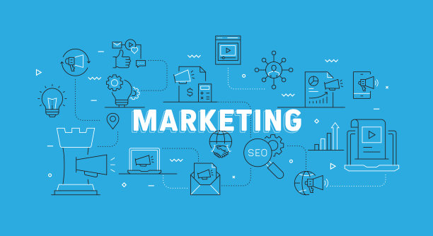 与图标营销相关的现代线横幅图片下载