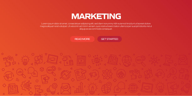营销网络横幅与线性图标，潮流线性风格向量图片下载