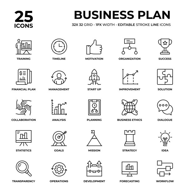 商业计划线图标集图片下载