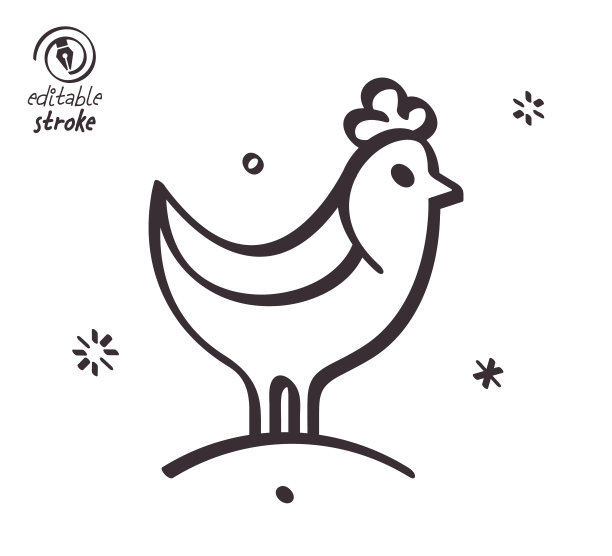 家禽农场有趣的线条插图图片下载
