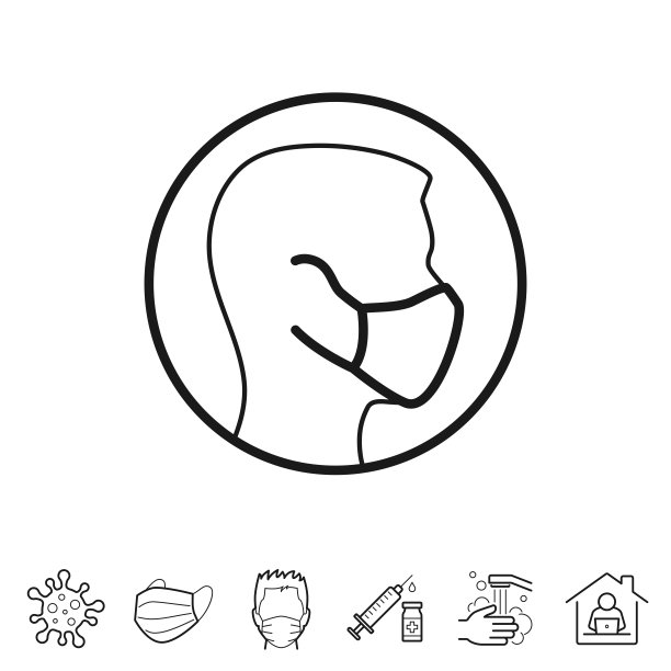 侧面戴医用防护口罩。行图标-可编辑的笔画图片下载