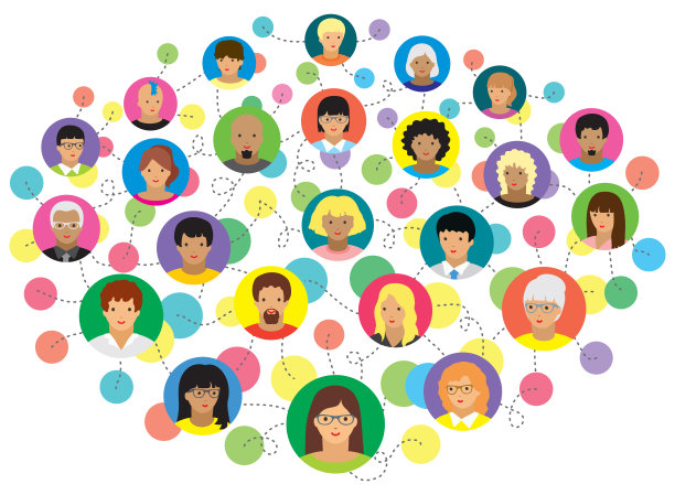 社交媒体概念的矢量插图，其中包含人物图标。图片下载