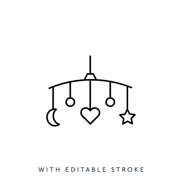 婴儿床移动线图标。可编辑的中风图片下载