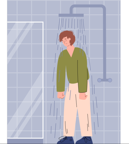 悲伤和不快乐的人呆在淋浴充分图片下载