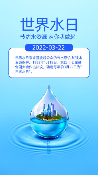 蓝色保护海洋扁平风简约手机海报图片下载