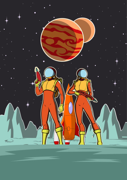 矢量复古波普艺术海报科幻宇航员在太空股票插图图片下载