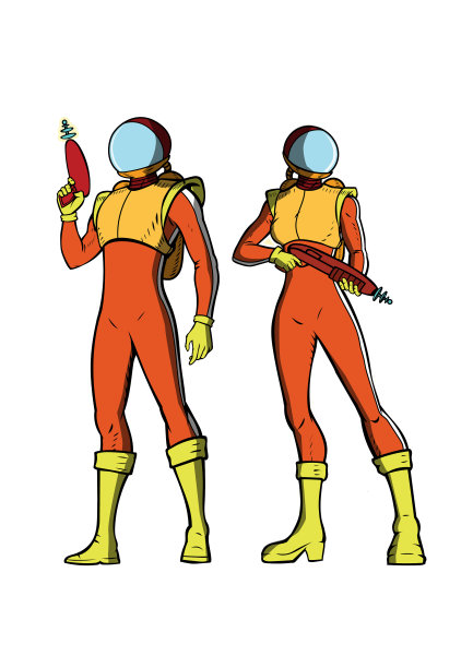 Vector Cut Out复古宇航员夫妇手持枪支插图图片下载
