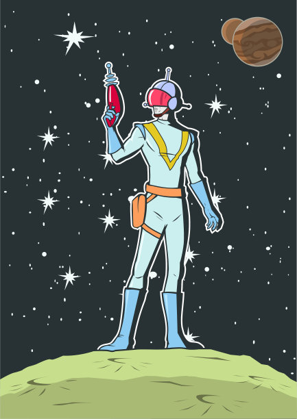 矢量复古波普艺术太空游侠在太空股票插图图片下载