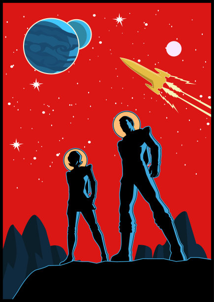 矢量复古宇航员夫妇海报图片下载