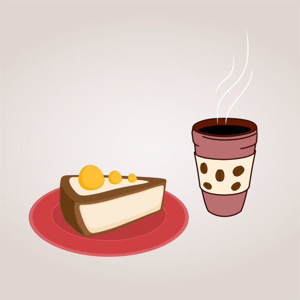 一杯咖啡和一块派的彩色插图图片下载