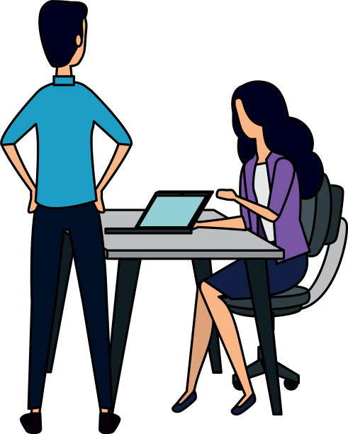 优雅的商务夫妇工作与笔记本电脑图片下载