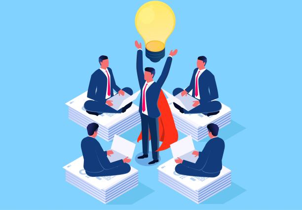 获得创新的想法，灵感和创造力，头脑风暴，团队合作或一起思考，并将工作想法结合成伟大的创新想法等。远程商务人士能够在团队中获得新想法图片下载