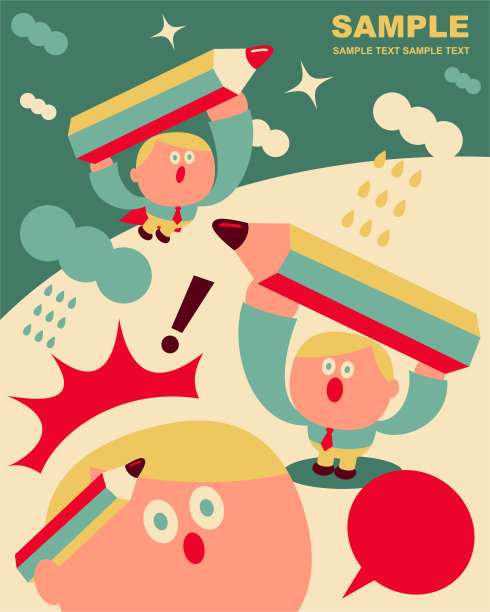 可爱的超级办公室职员拿着一支大铅笔，感到惊讶图片下载