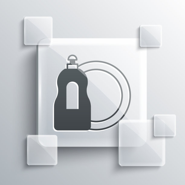 灰色洗碗液瓶和盘子图标图片下载