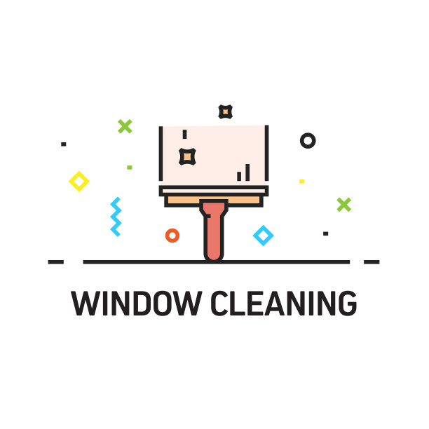 窗口清洁直线图标。向量符号说明。图片下载