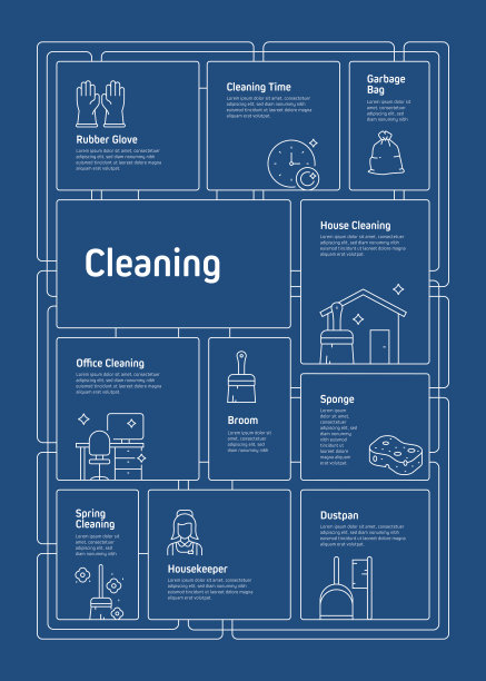 清洁相关流程信息图模板。过程时间图。使用线性图标的工作流布局图片下载