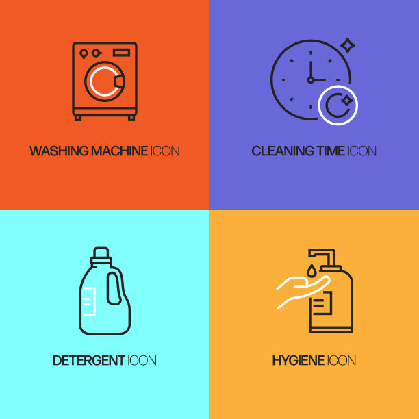 清洗相关的线条图标。向量符号说明。图片下载