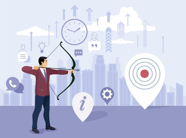 商人专注于用弓箭击中目标。业务达到目标。成功。图片下载