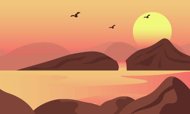 日落海滩景观插图图片下载