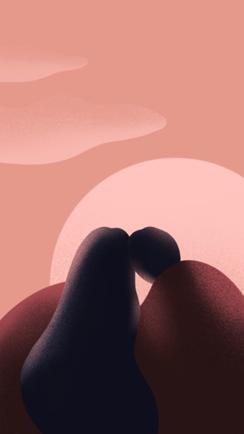 一对可爱的情侣在舒适的毯子下遇见日落。数字艺术。图片下载