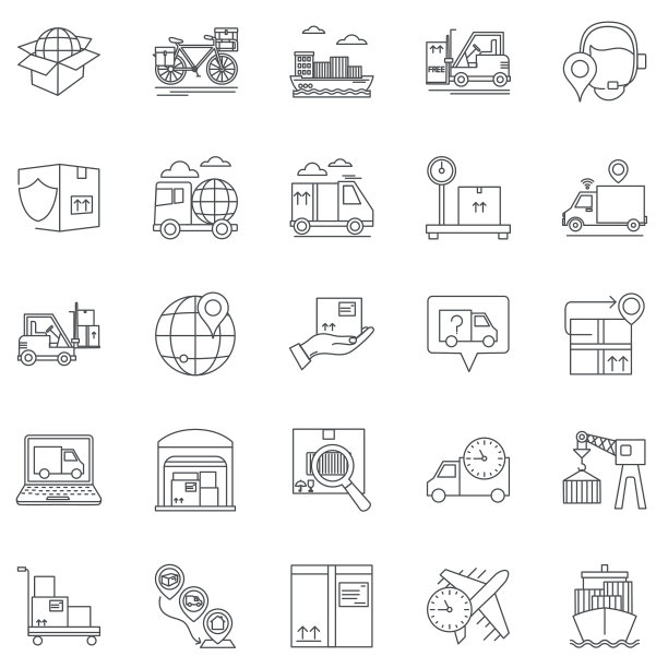 物流配送和运输细线图标图片下载