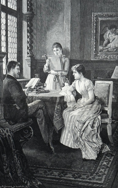 家幸福在窗边，男人和两个女人看书聊天图片下载