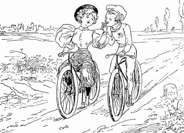 自行车夫妇并排骑着，他吻了她的手图片下载