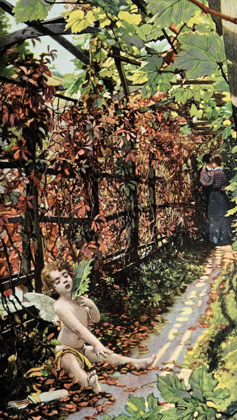 爱的天使在凉亭里保护一对接吻的情侣图片下载