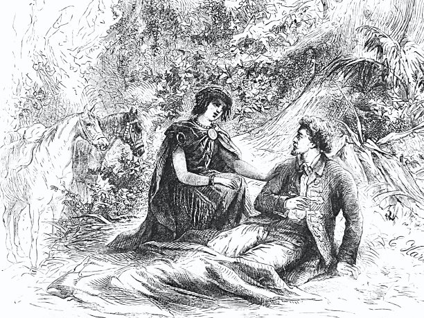 一个女人和躺在草地上的男人说话图片下载