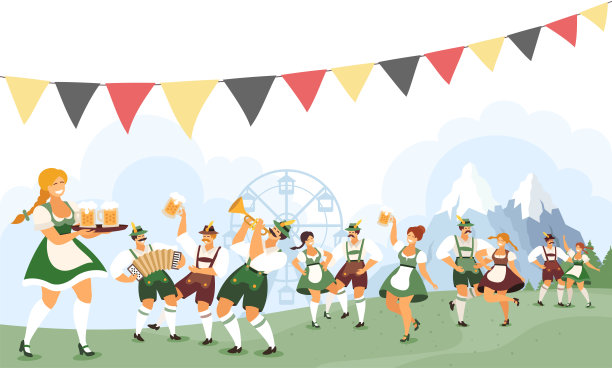 啤酒节日。人们跳舞庆祝。啤酒聚会。啤酒节日。图片下载