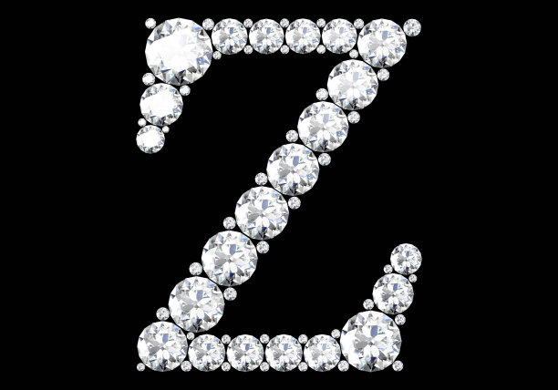 钻石字母与宝石隔离在黑色。三维渲染图片下载