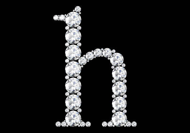钻石字母与宝石隔离在黑色。三维渲染图片下载