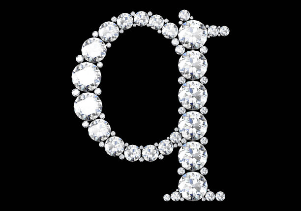 钻石字母与宝石隔离在黑色。三维渲染图片下载