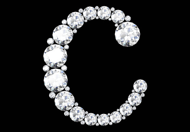 钻石字母与宝石隔离在黑色。三维渲染图片下载