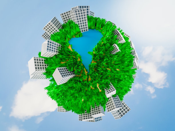 摘要地球地球3D渲染，城市拥堵，城市和高层摩天大楼的建设，节约地球，能源消耗，可再生替代能源可持续，概念地球日环保图片下载