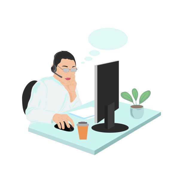 一个戴眼镜的人正在电脑前思考图片下载