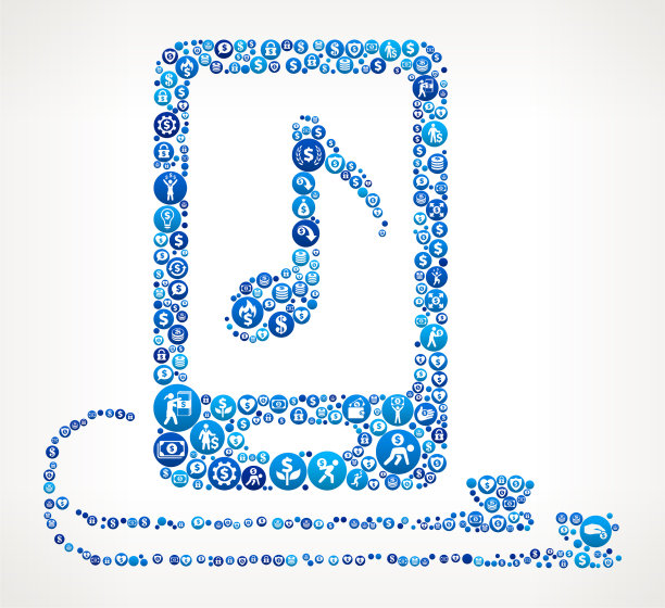 音乐播放器和耳机钱蓝色图标图案背景图片下载