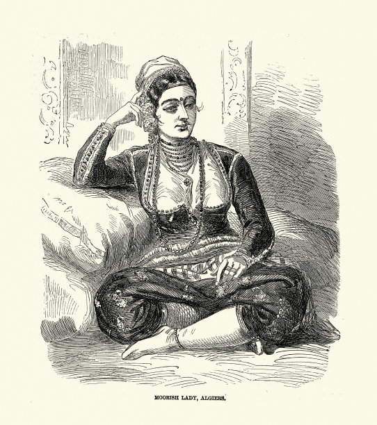 阿尔及尔的摩尔人女士，时尚史，盘腿坐在地板上，19世纪，19世纪图片下载
