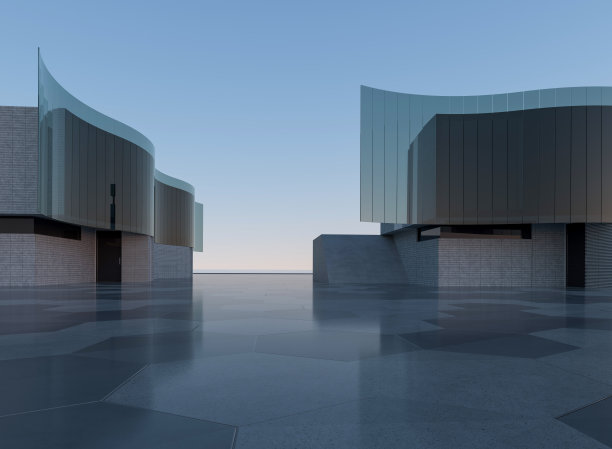 空旷的广场前的现代建筑图片下载