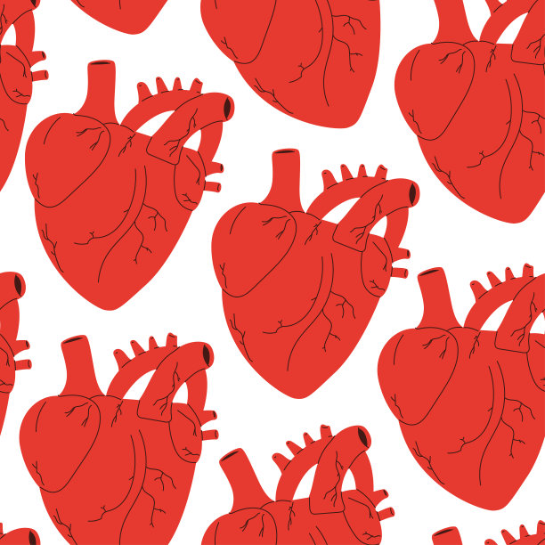 人类心脏矢量卡通无缝图案背景壁纸，包装，包装和背景。图片下载