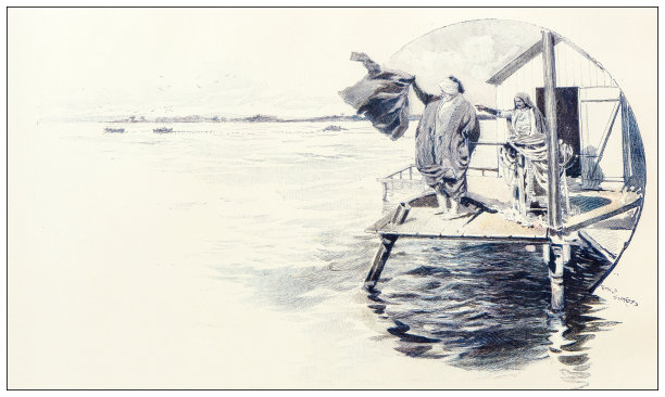 古画:突尼斯人在比泽尔特钓鱼，信号图片下载